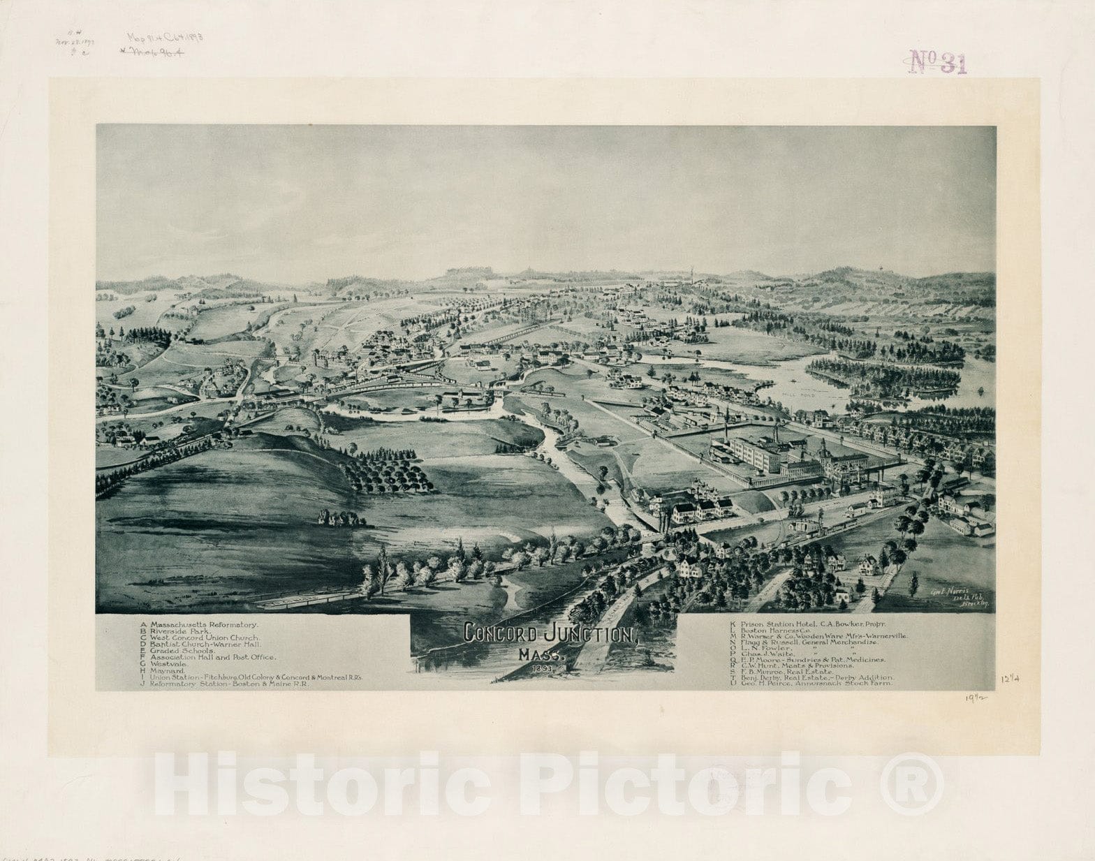 Historical Map, Concord Junction, Mass : 1893, Vintage Wall Art