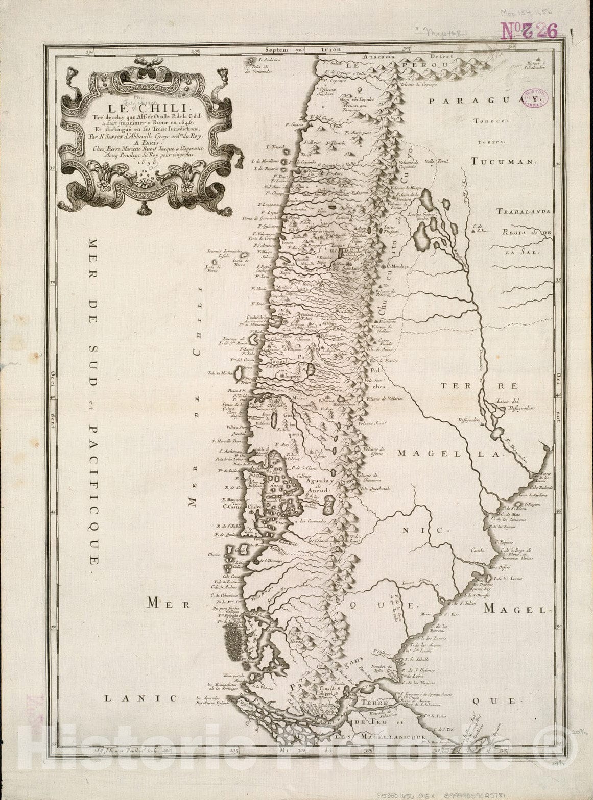 Historical Map, 1656 Le Chili, Vintage Wall Art