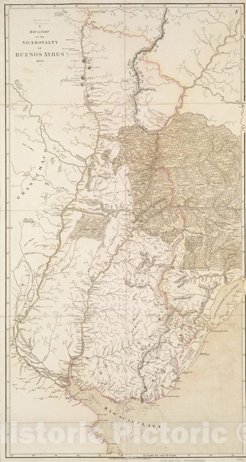 Historical Map, A map of Part of The Viceroyalty of Buenos Ayres 1806, Vintage Wall Art