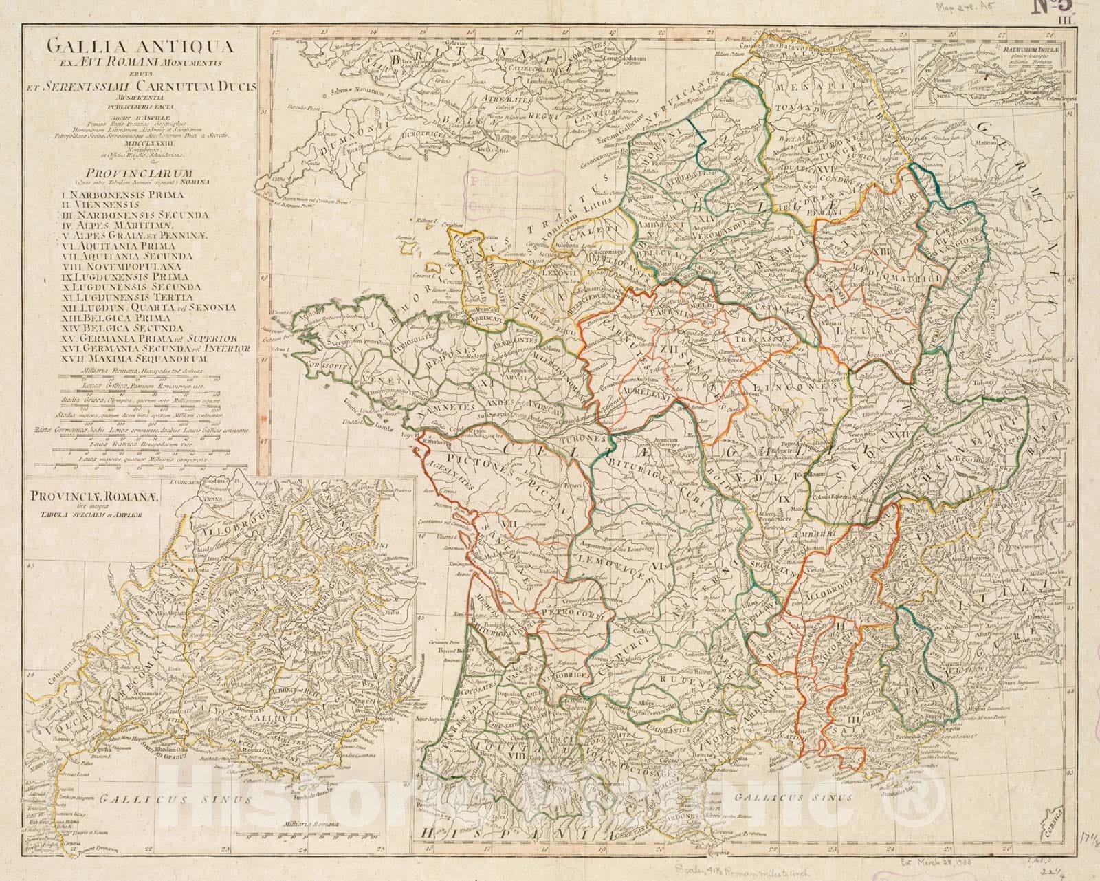 Historical Map, 1783 Gallia Antiqua ex Aevi Romani monumentis eruta et serenissimi Carnutum Ducis munificientia publicijuris facta, Vintage Wall Art