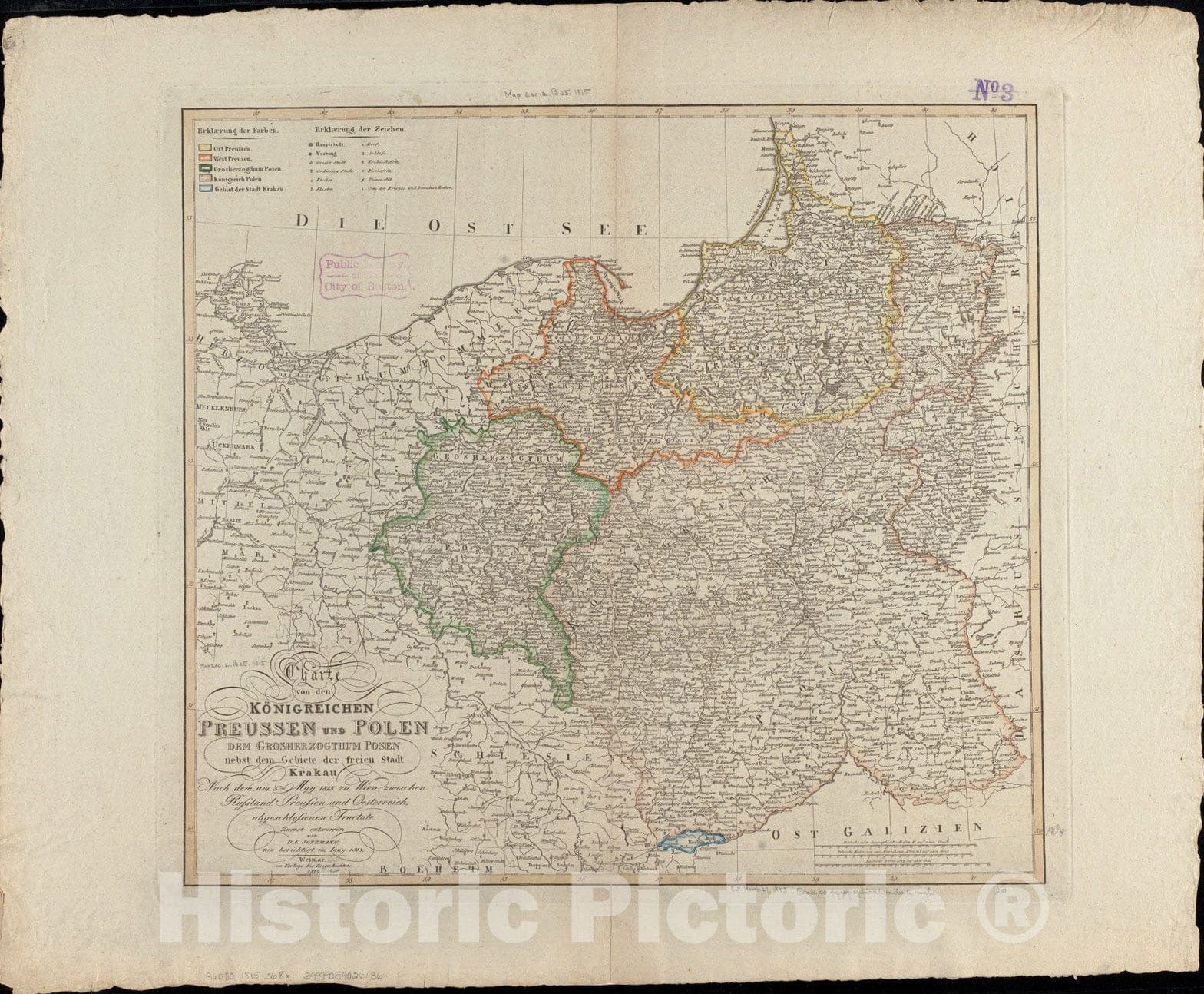 Historical Map, Charte von den KoIË†nigreichen Preussen und Polen dem Grosherzogthum Posen nebst dem Gebiete der freien Stadt Krakau : nach dem am 3ten May 1815, Vintage Wall Art
