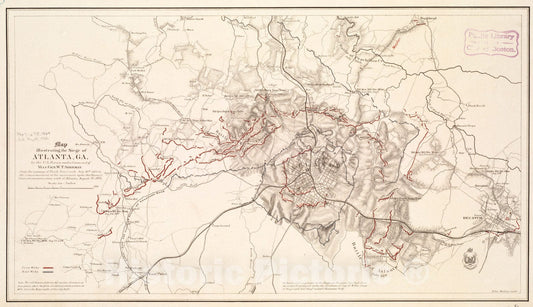 Historical Map, Map Illustrating The Siege of Atlanta, Ga. by The U.S. Forces, Under Command of Maj. Gen. W.T. Sherman : from The Passage of Peach Tree Creek, July 19, Vintage Wall Art