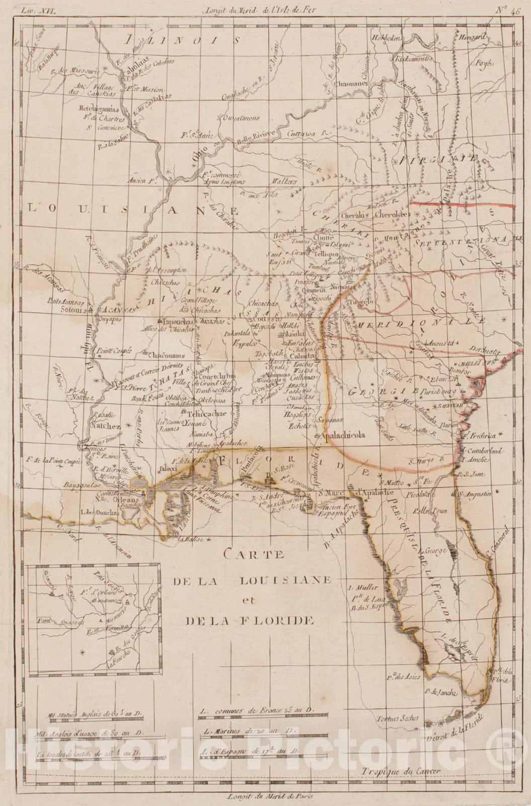 Historical Map, ca. 1780 Carte de la Louisiane et de la Floride, Vintage Wall Art