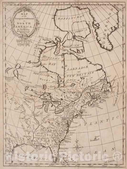 Historical Map, 1779 Map of the European settlements in North America, Vintage Wall Art