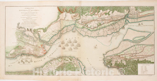 Historical Map, A Correct Plan of The Environs of Quebec, and The Battle Fought on The 13th September, 1759: Together with a Particular Detail of The French Lines, Vintage Wall Art
