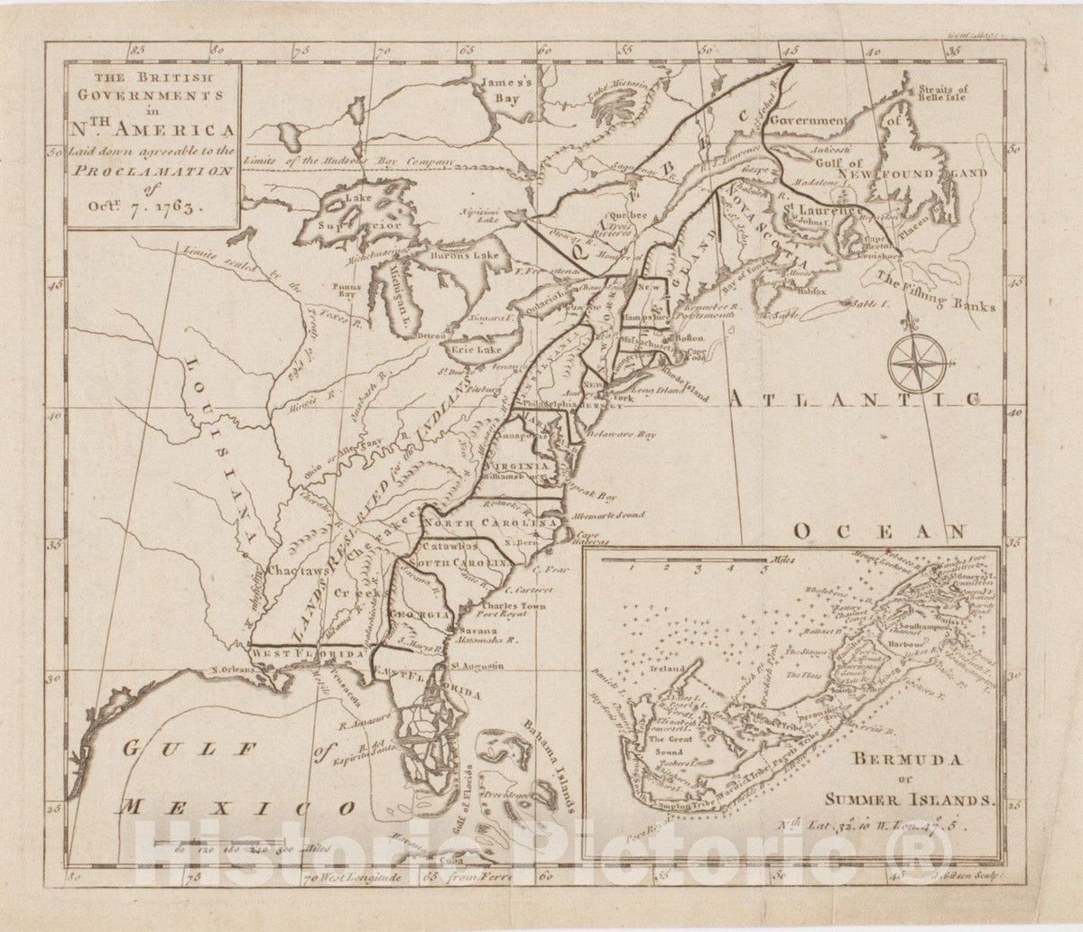 Historical Map, The British Governments in NTH. America : Laid Down Agreeable to The Proclamation of Octr. 7, 1763, Vintage Wall Art