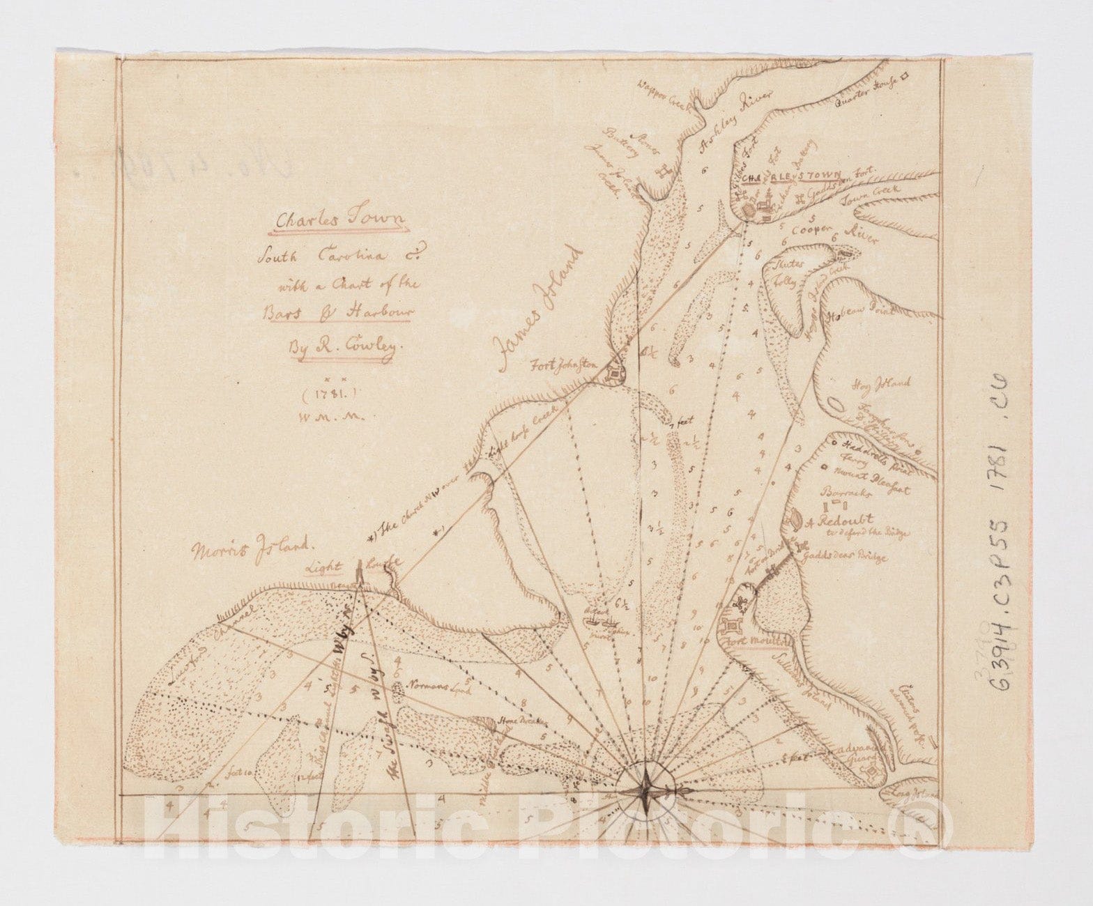 Historical Map, 1781 Charles Town, South Carolina : with a Chart of The Bars & Harbour, Vintage Wall Art