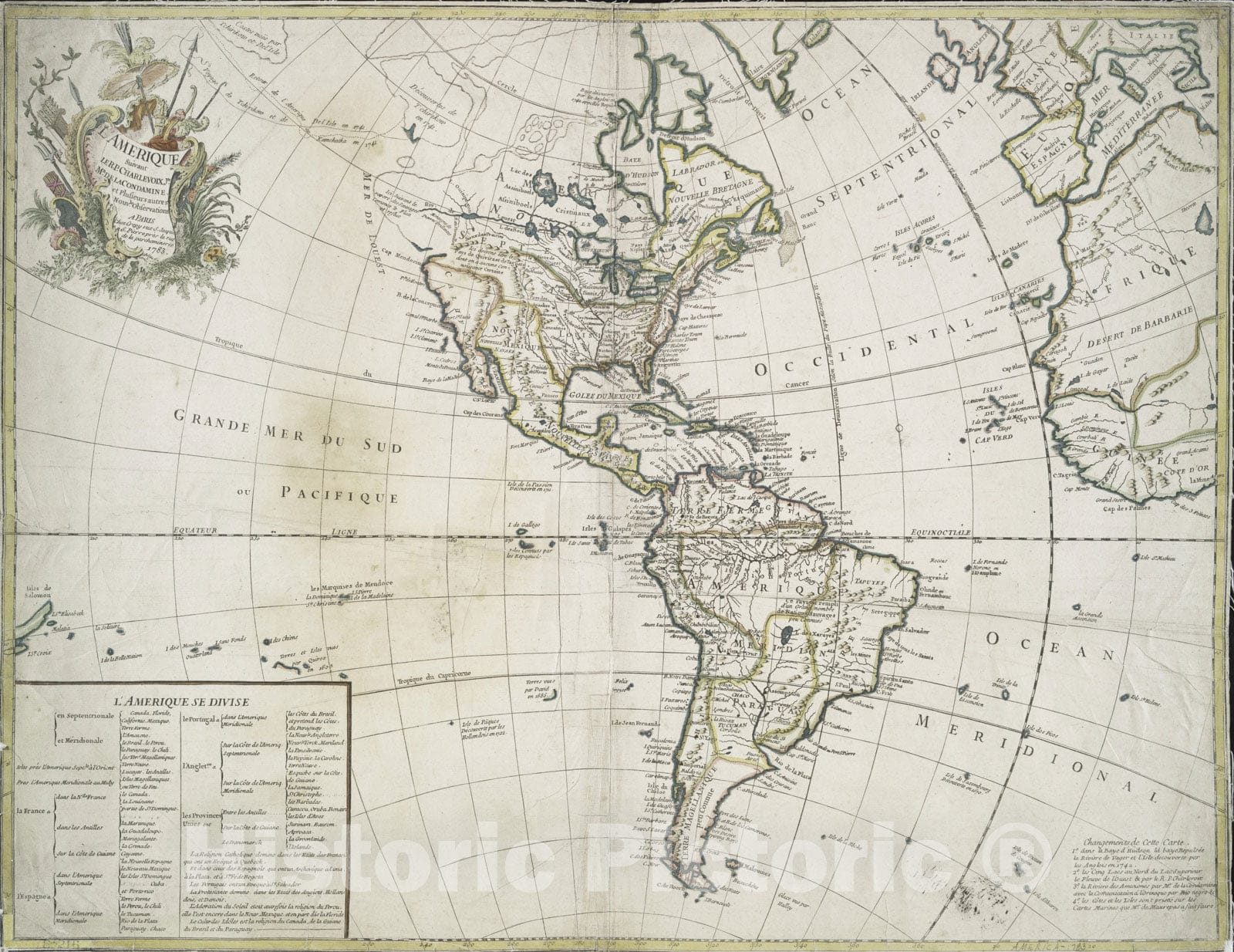 Historical Map, 1783 L'Amerique : suivant le R.P. Charlevoix Jte, Mr. de la Condamine, et plusieurs autres nouvle. observations, Vintage Wall Art