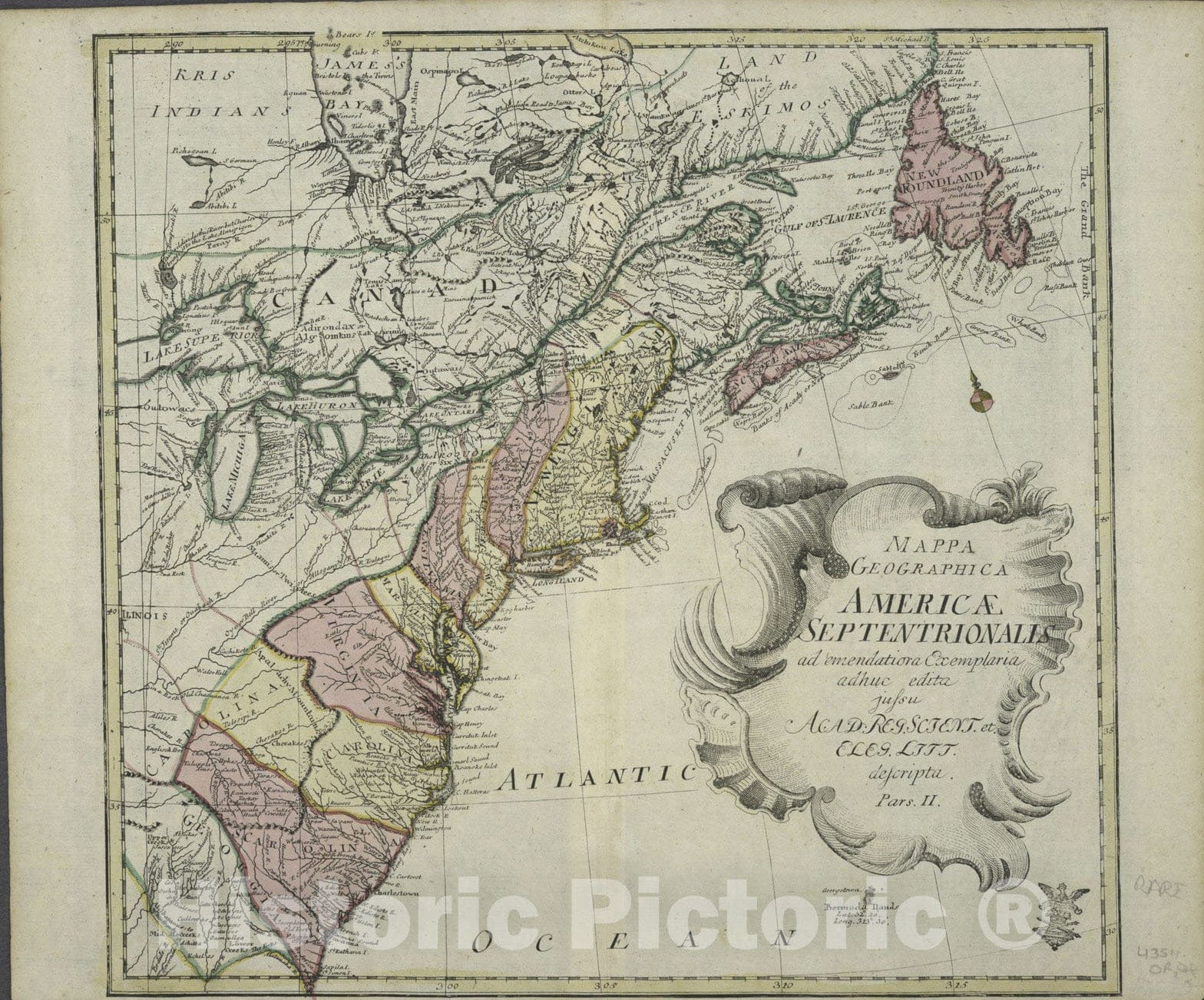 Historical Map, 1753 Mappa geographica Americae Septentrionalis : ad emendatiora exemplaria adhuc Edita jussu Acad. reg. scient. et eleg. litt. descripta. pars. II, Vintage Wall Art