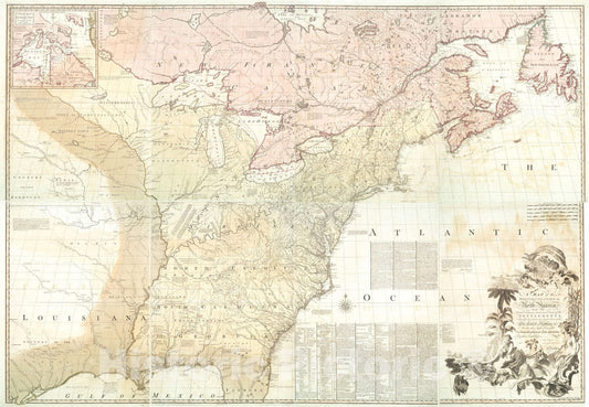 Historical Map, 1775 A map of The British Colonies in North America : with The Roads, Distances, Limits, and Extent of The settlements, Vintage Wall Art