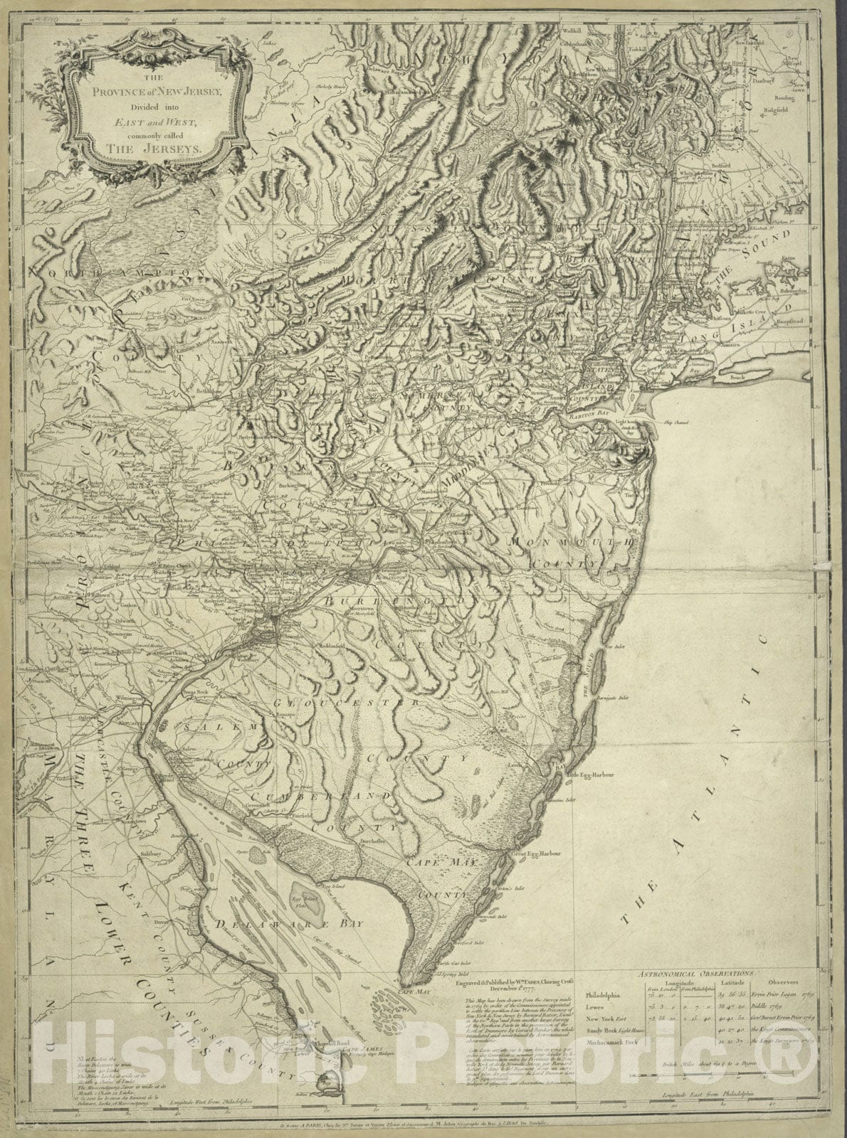 Historical Map, 1778 The Province of New Jersey : Divided into East and West, commonly Called The Jerseys, Vintage Wall Art