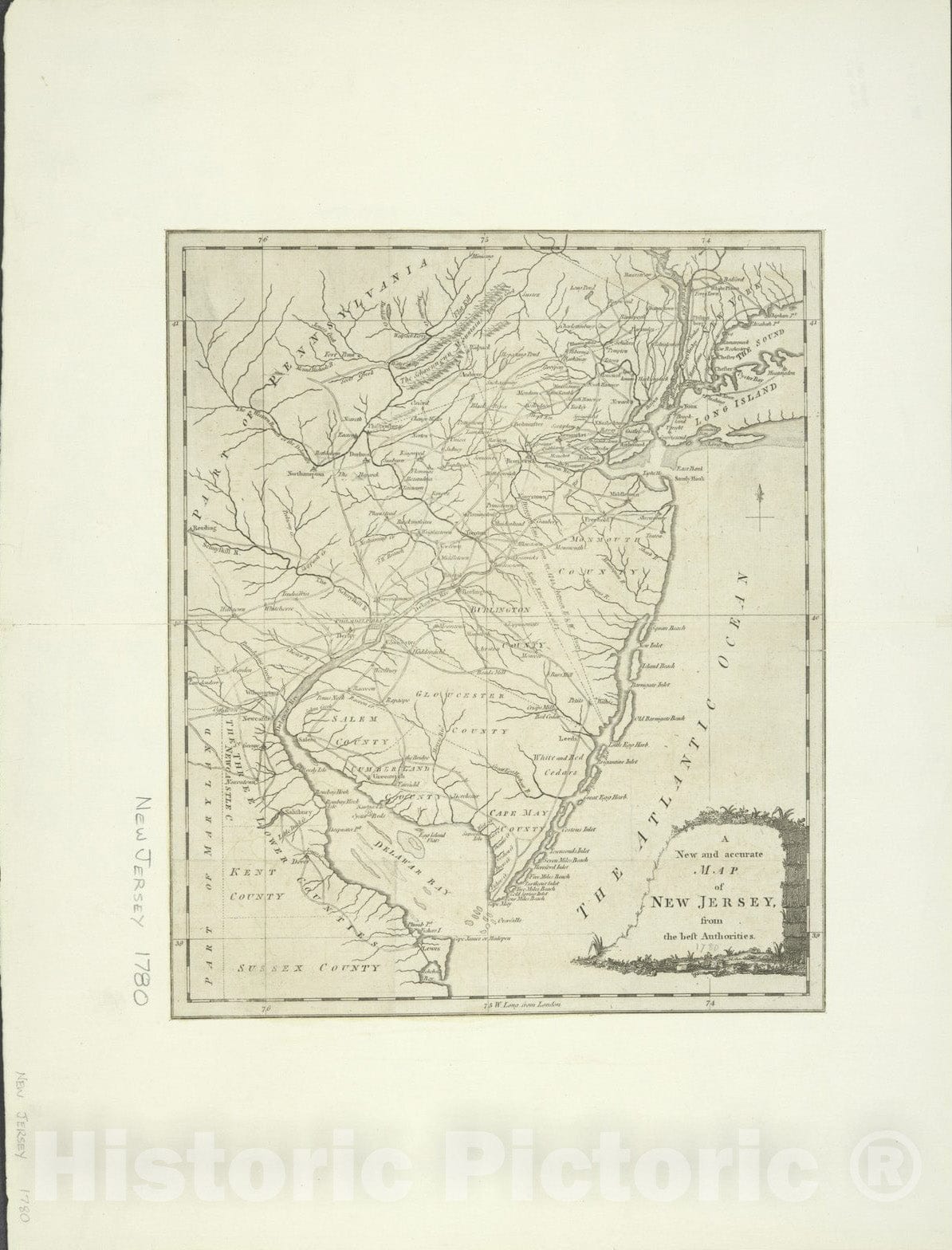 Historical Map, 1780 A New and Accurate map of New Jersey : from The Best Authorities, Vintage Wall Art