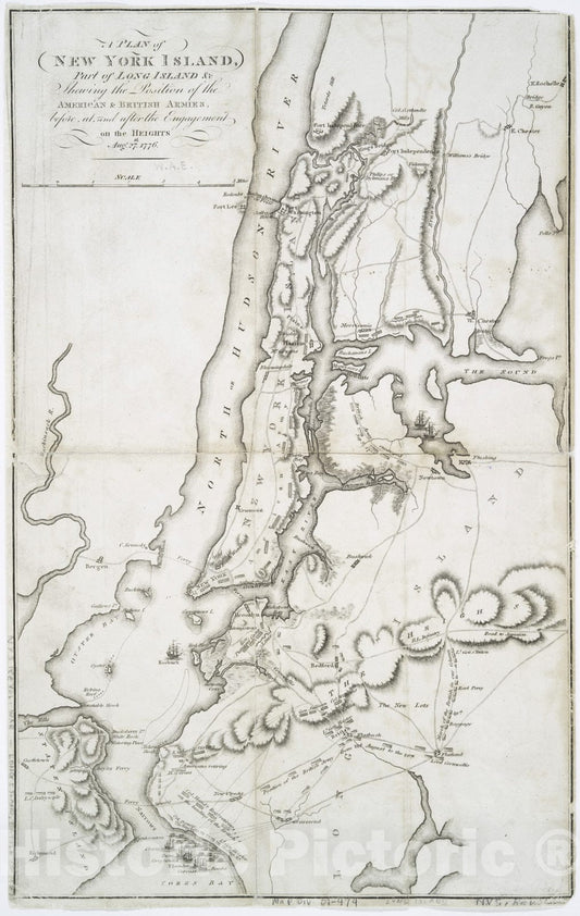 Historical Map, A Plan of New York Island, Part of Long Island et Cetera : shewing The Position of The American & British Armies, Vintage Wall Art