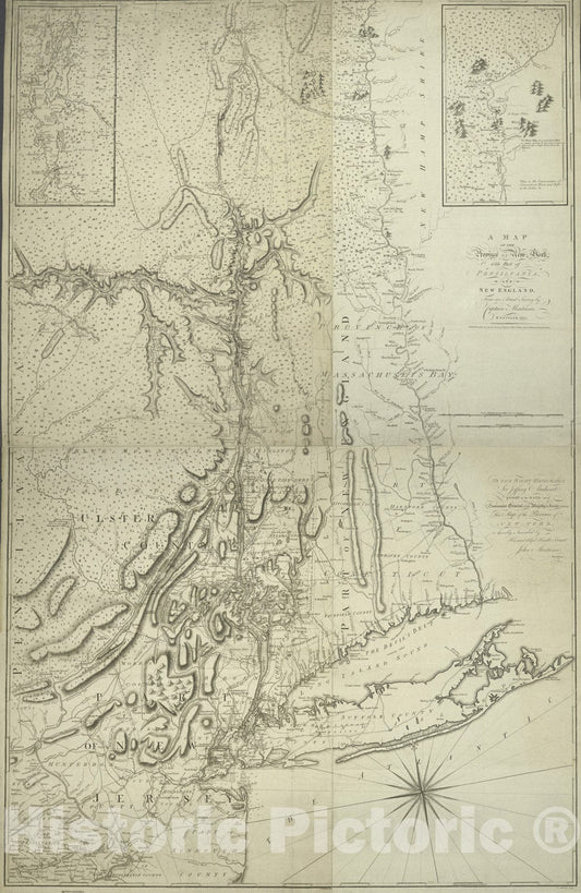 Historical Map, A map of the Province of New York, with part of Pensilvania, and New England : from an actual survey by Captain Montresor, engineer, 1775, Vintage Wall Art