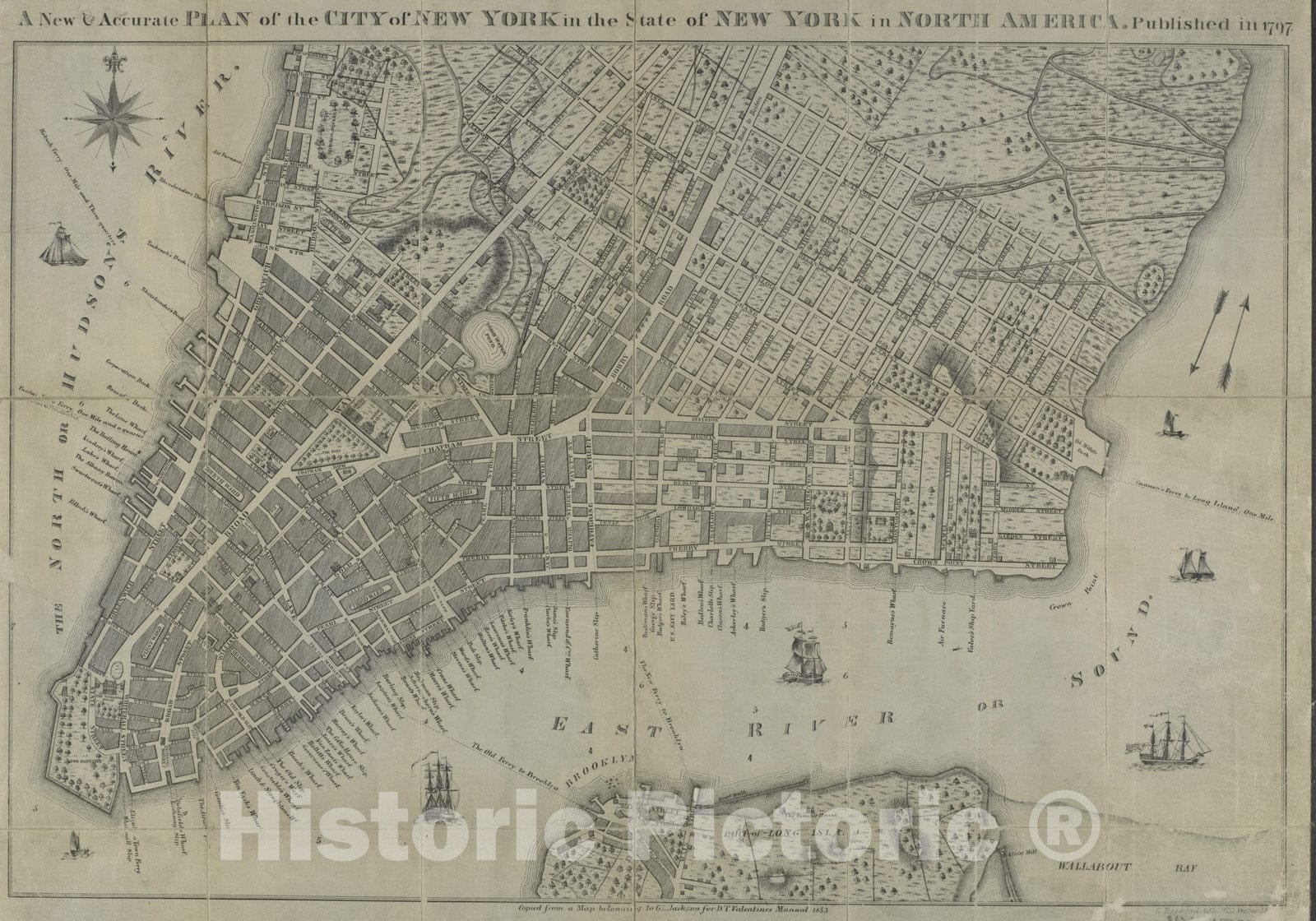 Historical Map, 1797 A new & accurate Plan of the city of New York in the state of New York in North America, Vintage Wall Art