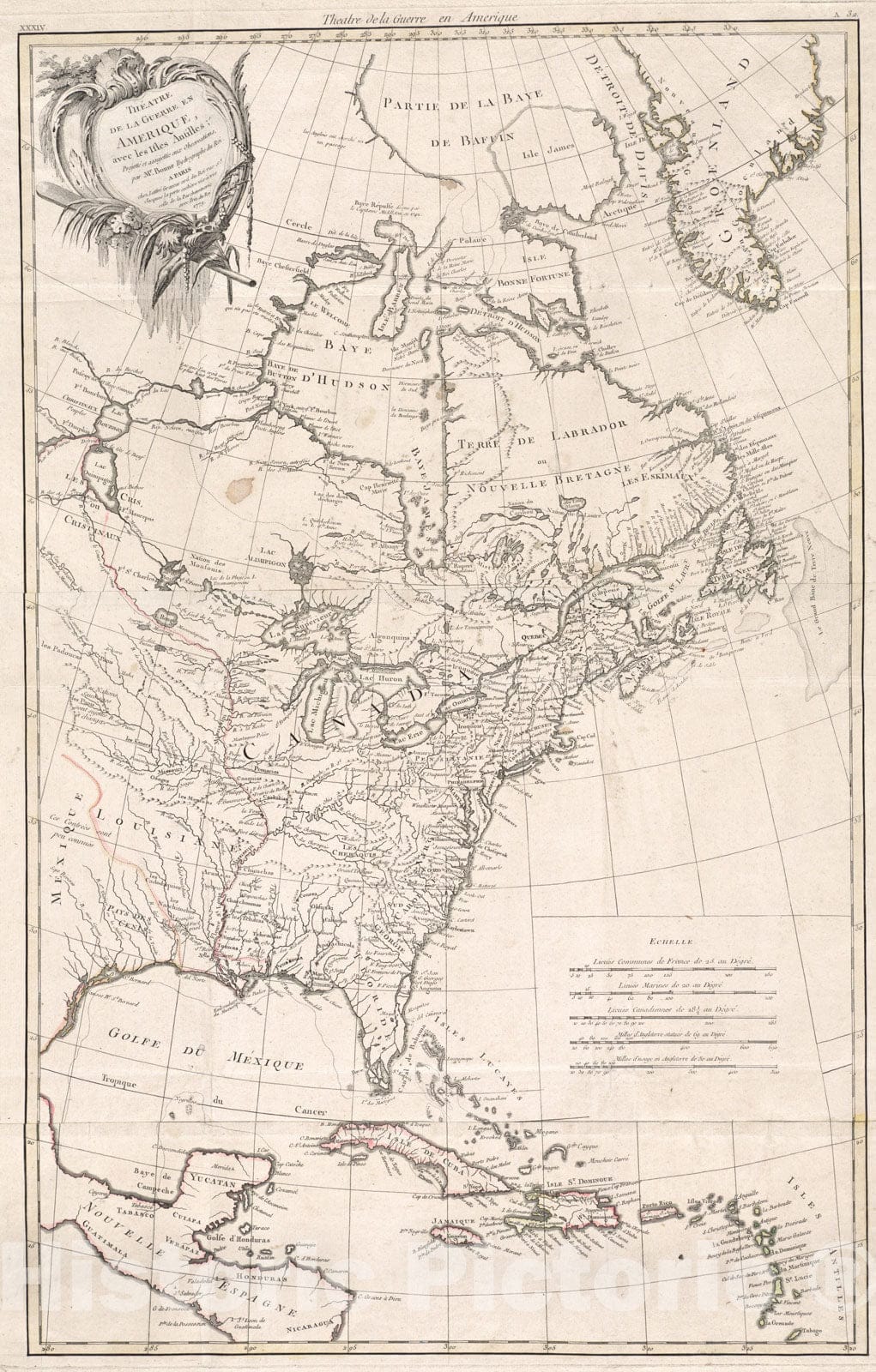 Historical Map, 1781 Theatre de la Guerre en Amerique, avec les Isles Antilles : projette et assujettie aux observations, Vintage Wall Art