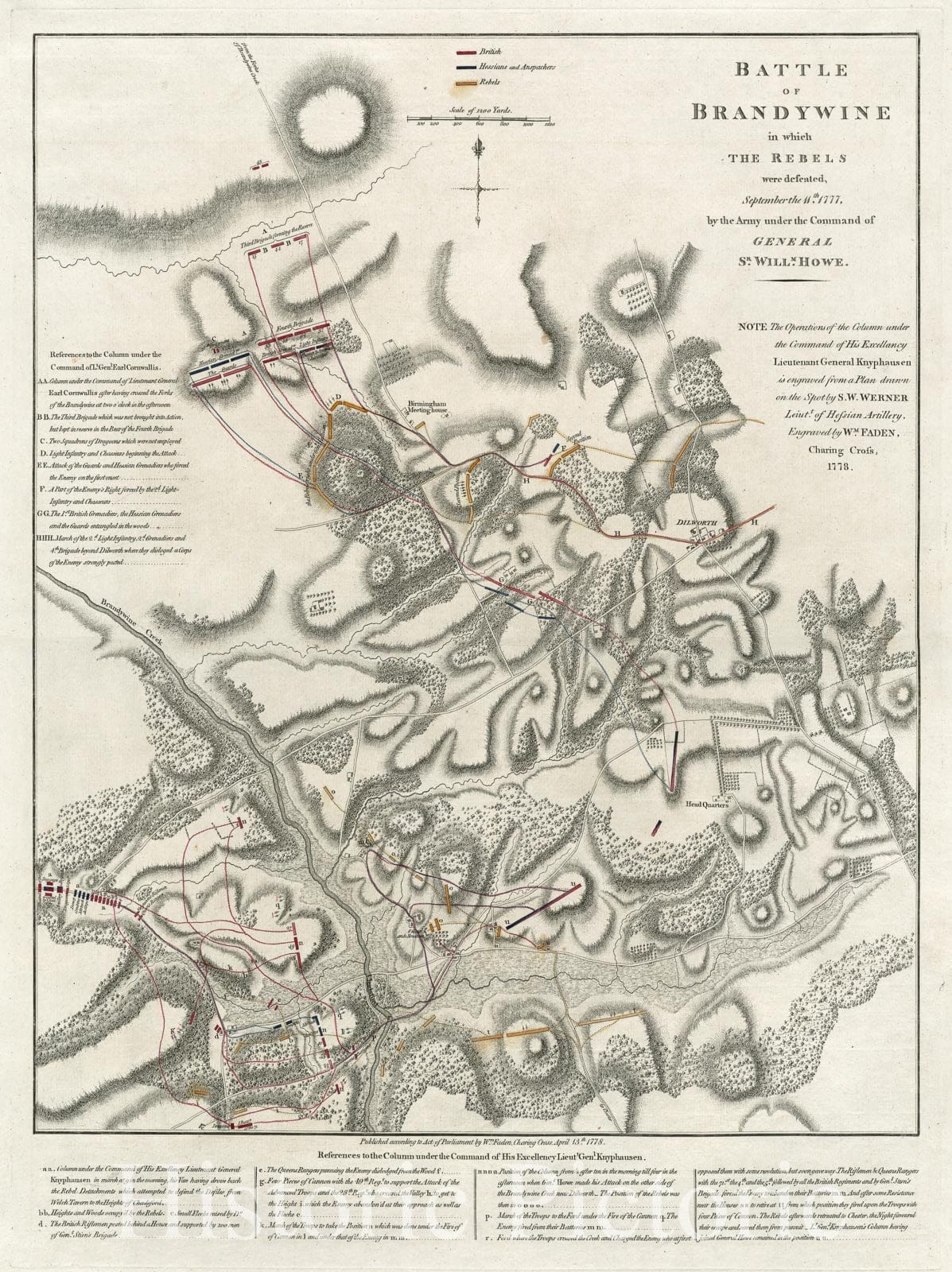 Historical Map, Battle of Brandywine in which The Rebels were Defeated, September The 11th. 1777, by The Army Under The Command of General Sr. Willm. Howe, Vintage Wall Art