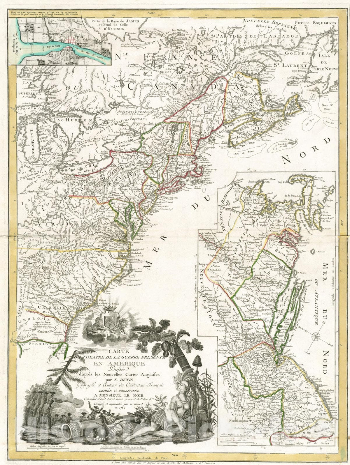 Historical Map, 1782 Carte du theatre de la guerre presente en Amerique, Vintage Wall Art