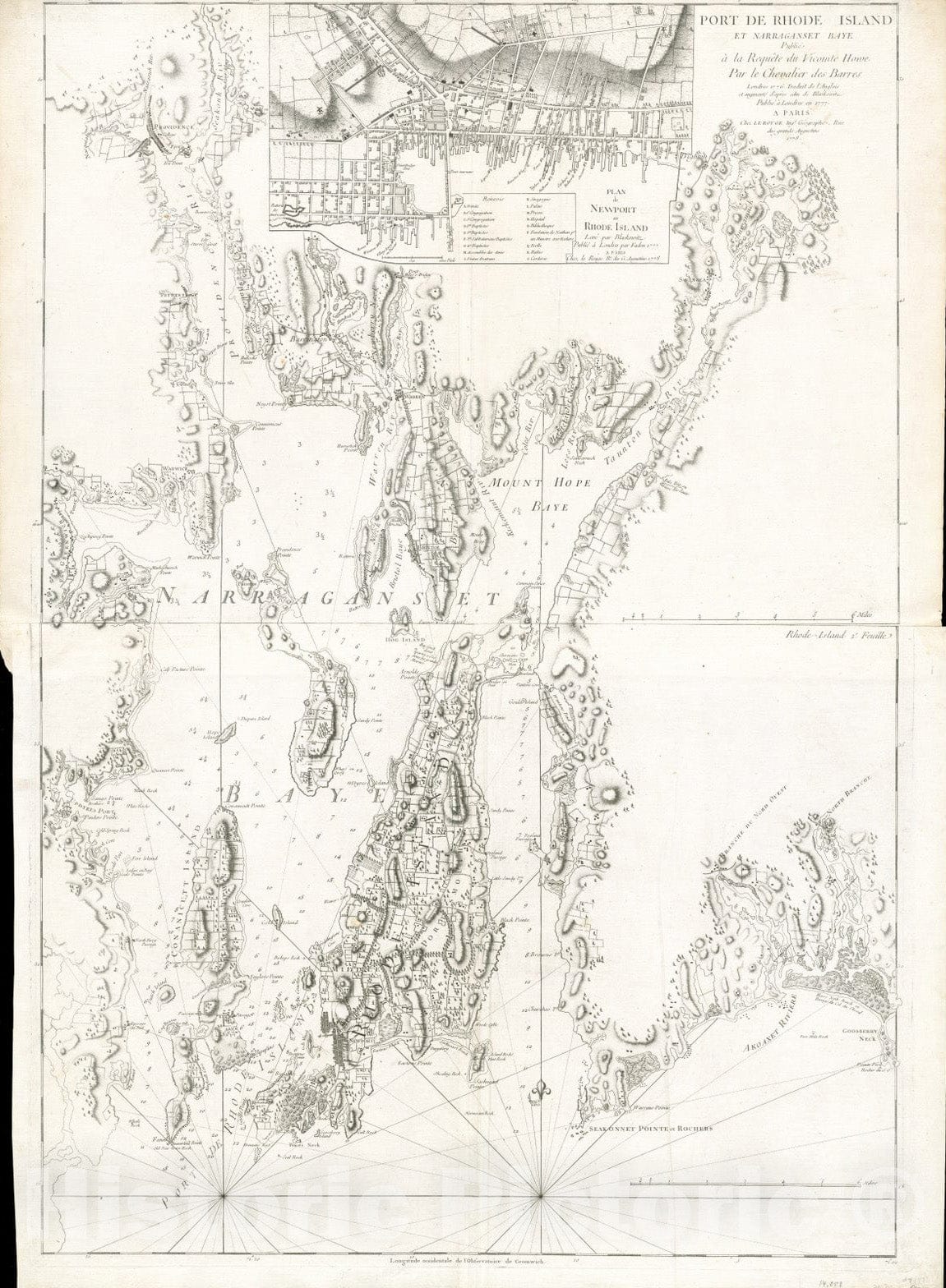 Historical Map, Port de Rhode Island et Narraganset Baye : publie a la requeIâ€šte du Vicomte Howe par le Chevalier des Barres ; traduit de l'anglais et augmente, Vintage Wall Art