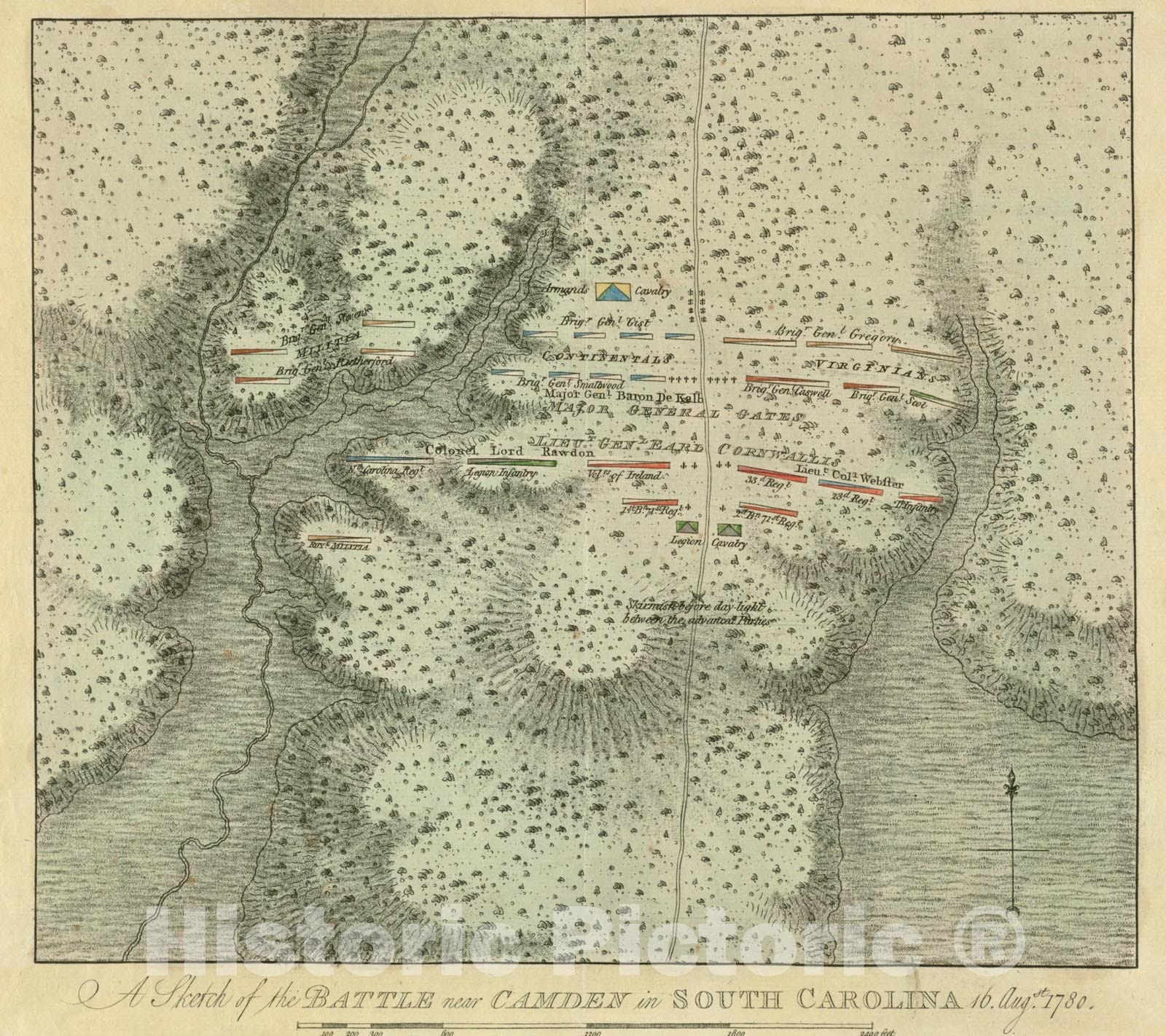 Historical Map, A Sketch of The Battle Near Camden in South Carolina, 16 Augst. 1780, Vintage Wall Art