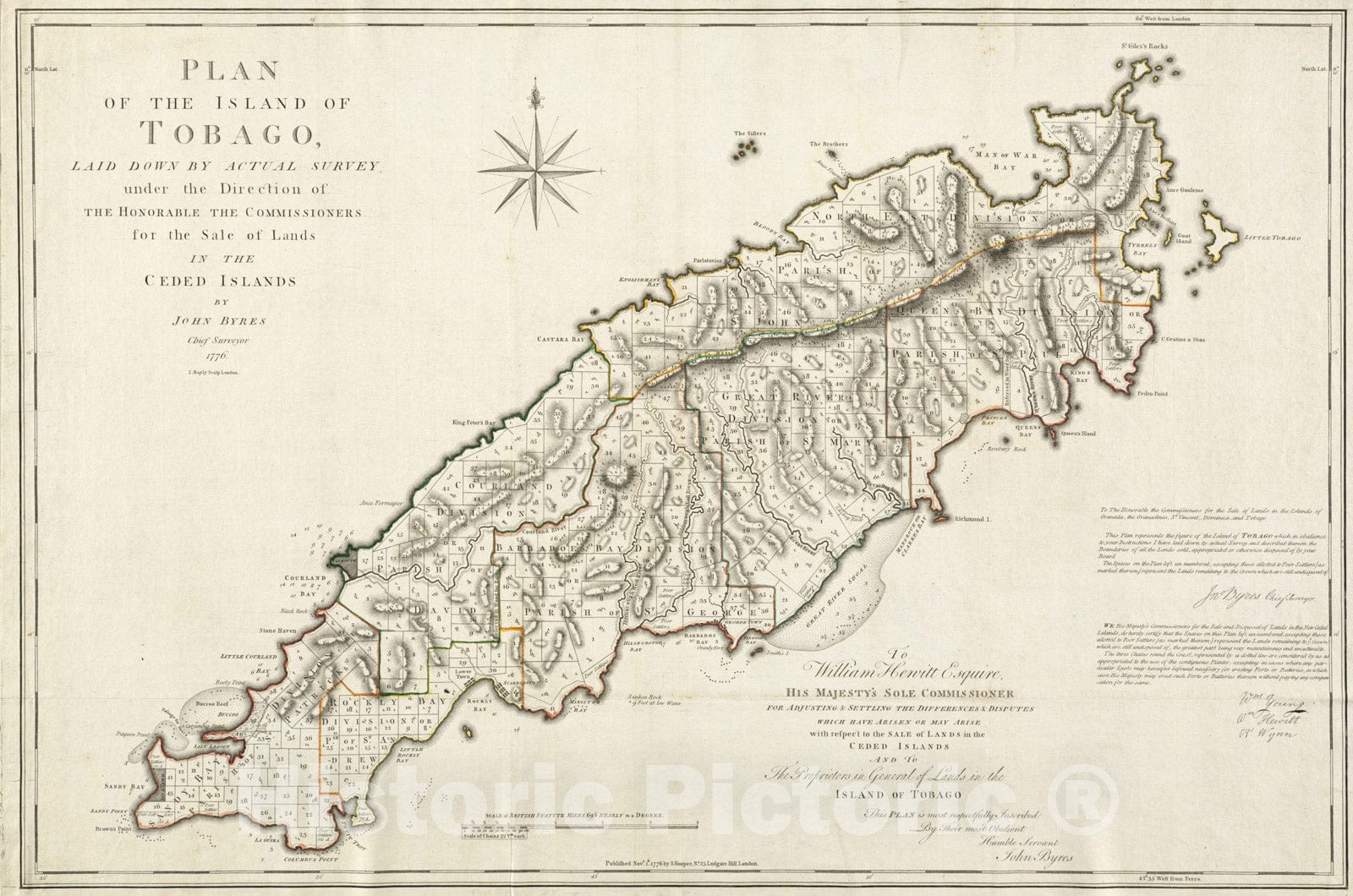 Historical Map, 1776 Plan of The Island of Tobago Laid Down by Actual Survey Under The Direction of The Honorable The Commissioners for The Sale of Lands in The ceded Islands Reprint