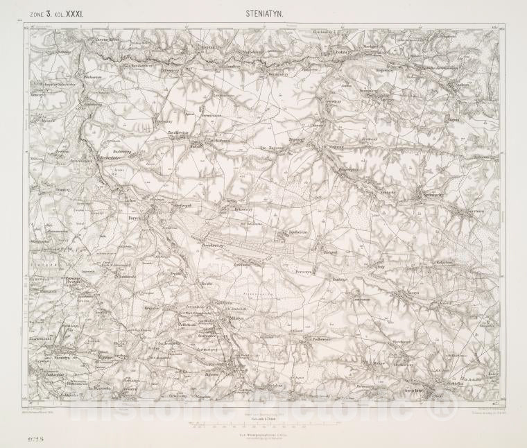 Historic 1911 Map - Steniatyn. Austro-Hungarian Monarchy. Militargeographisches Institut - Vintage Wall Art