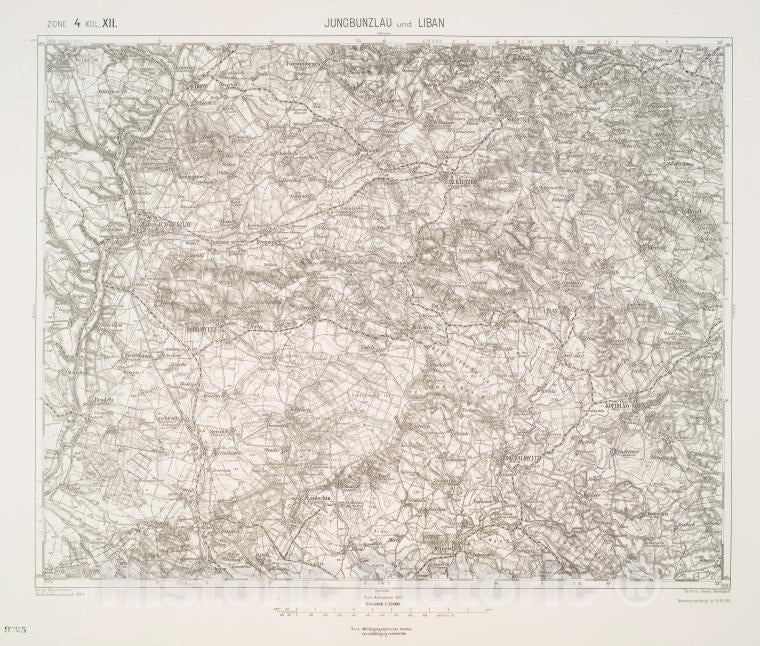 Historic 1911 Map - Juncbunzlau Und Liban. - Vintage Wall Art