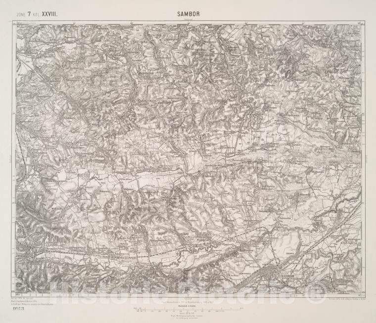 Historic 1911 Map - Sambor. Austro-Hungarian Monarchy. Militargeographisches Institut - Vintage Wall Art