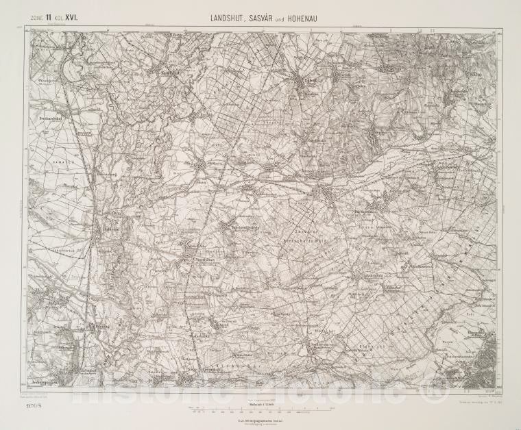Historic 1912 Map - Landshut, Sasvar Und Hohenau. - Vintage Wall Art