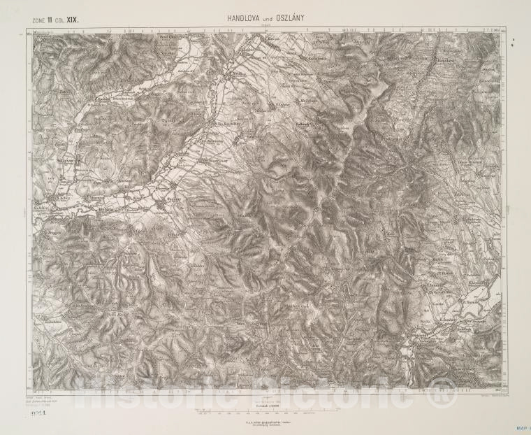 Historic 1910 Map - Handlova Und Oszlany (Ungarn). - Vintage Wall Art