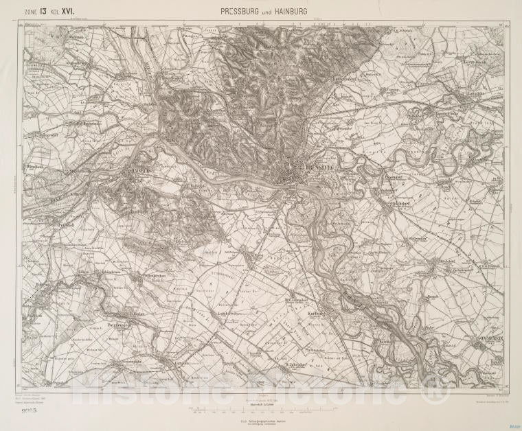 Historic 1912 Map - Pressburg Und Hainburg. - Vintage Wall Art