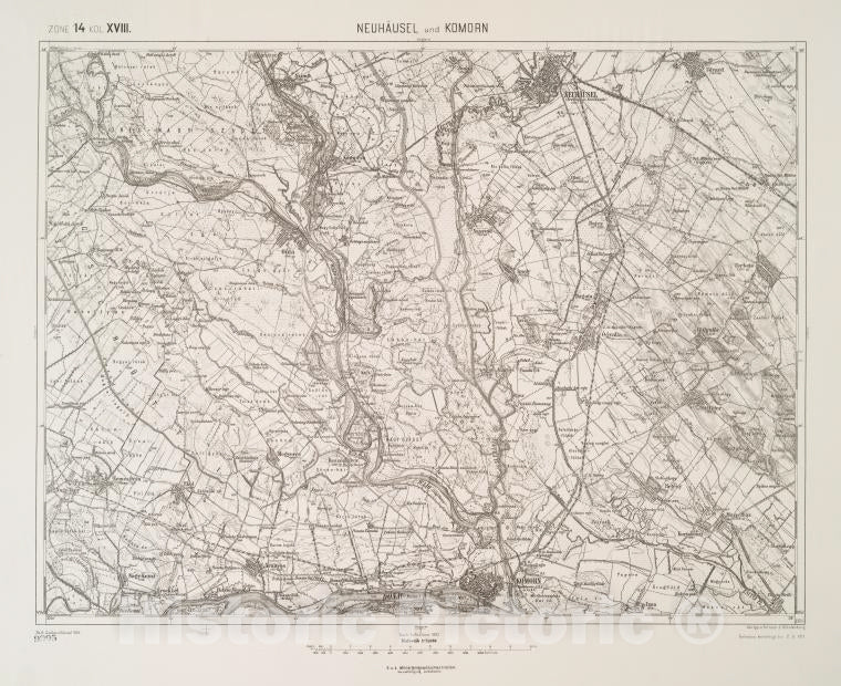Historic 1911 Map - Neuhausel Und Komorn. - Vintage Wall Art