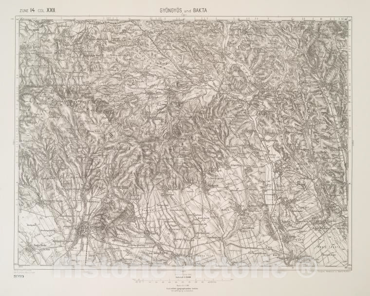 Historic 1910 Map - Gyongyos Und Bakta (Ungarn). - Vintage Wall Art