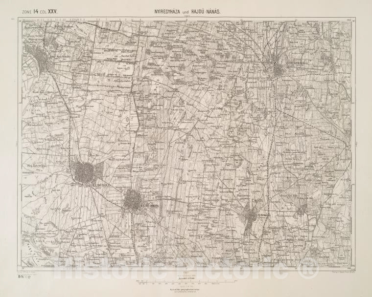 Historic 1910 Map - Nyiregyhaza Und Hajdu-Nans. - Vintage Wall Art