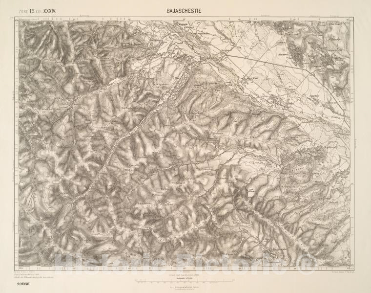 Historic 1906 Map - Bajaschestie. - Vintage Wall Art