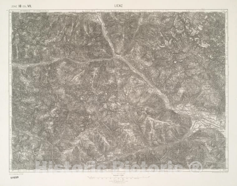 Historic 1909 Map - Lienz. Austro-Hungarian Monarchy. Militargeographisches Institut - Vintage Wall Art