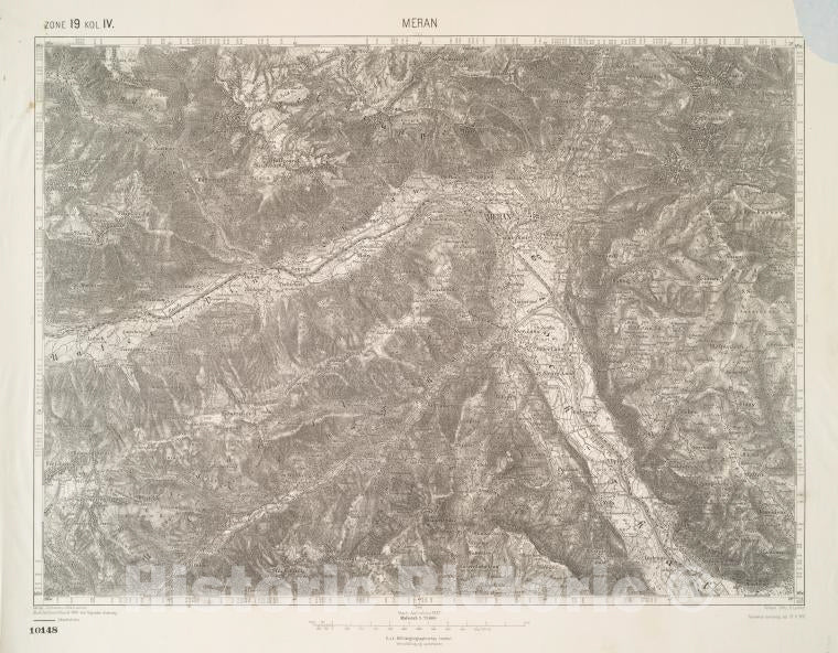 Historic 1912 Map - Meran. Austro-Hungarian Monarchy. Militargeographisches Institut - Vintage Wall Art