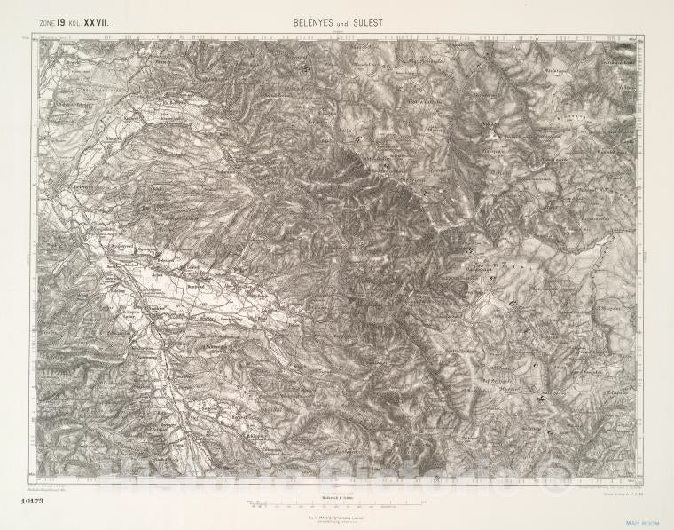 Historic 1910 Map - Belenyes Und Sulest. - Vintage Wall Art