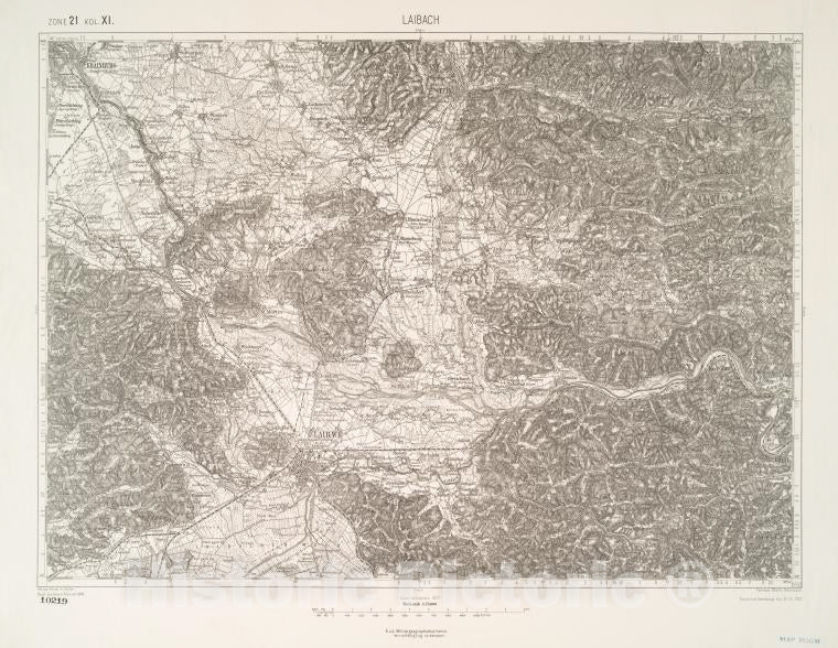 Historic 1912 Map - Laibach. Austro-Hungarian Monarchy. Militargeographisches Institut - Vintage Wall Art