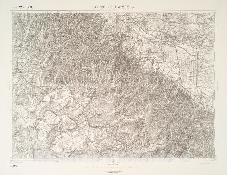 Historic 1910 Map - Belovar Und Grdjevac Veliki. - Vintage Wall Art