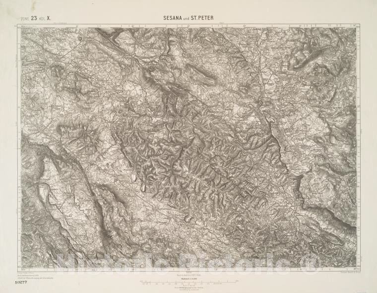 Historic 1905 Map - Sesana Und St. Peter. - Vintage Wall Art