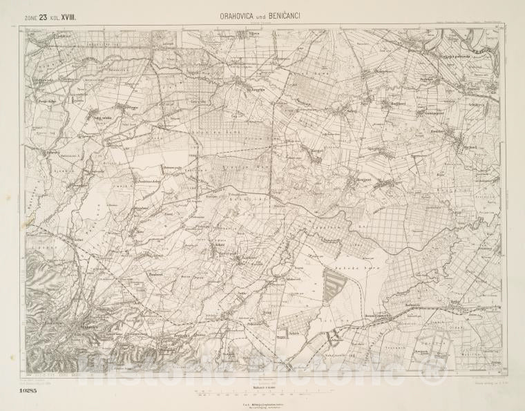 Historic 1911 Map - Orahovica Und Benicanci. - Vintage Wall Art