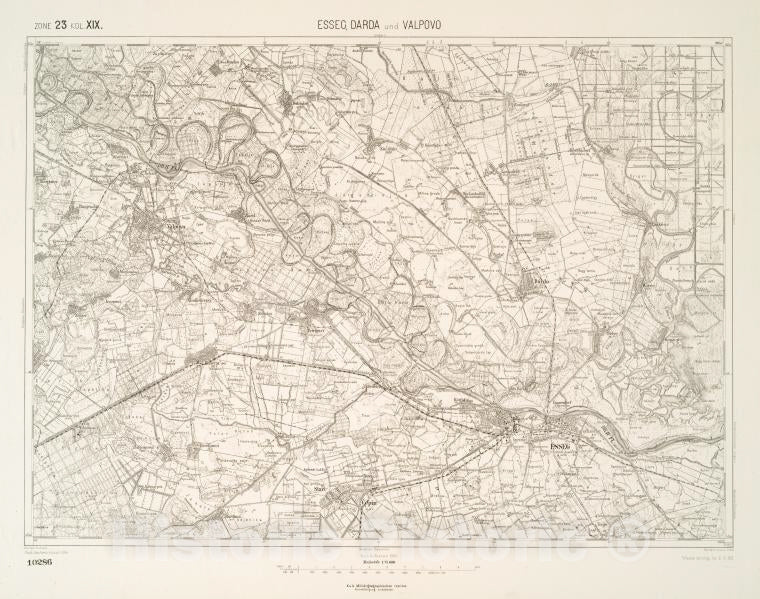 Historic 1910 Map - Esseg, Darda Und Valpovo. - Vintage Wall Art