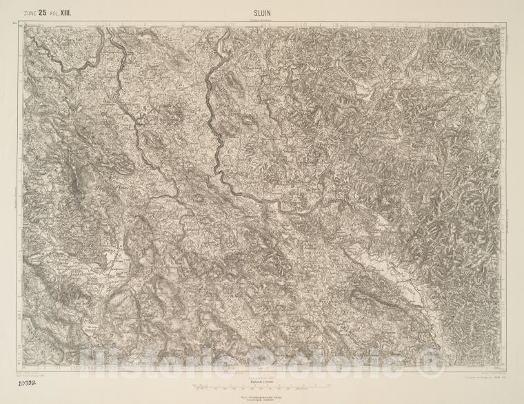 Historic 1910 Map - Sluin. Austro-Hungarian Monarchy. Militargeographisches Institut - Vintage Wall Art