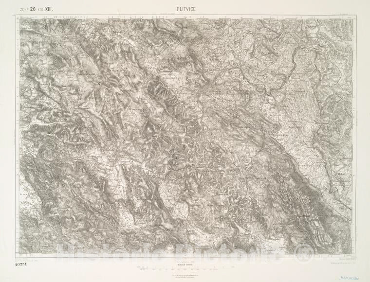 Historic 1911 Map - Plitvice. Austro-Hungarian Monarchy. Militargeographisches Institut - Vintage Wall Art