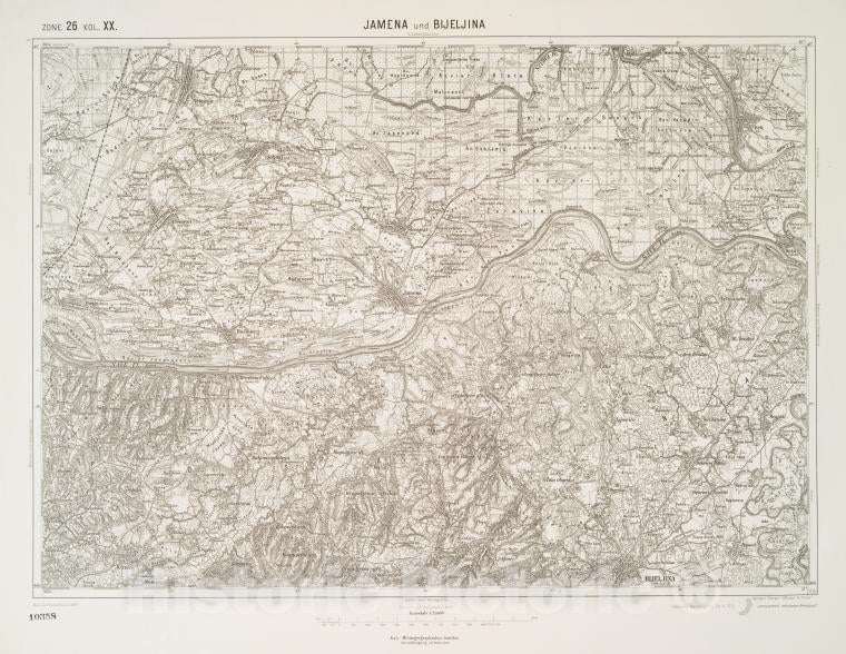 Historic 1894 Map - Jamena Und Bijeljina. - Vintage Wall Art