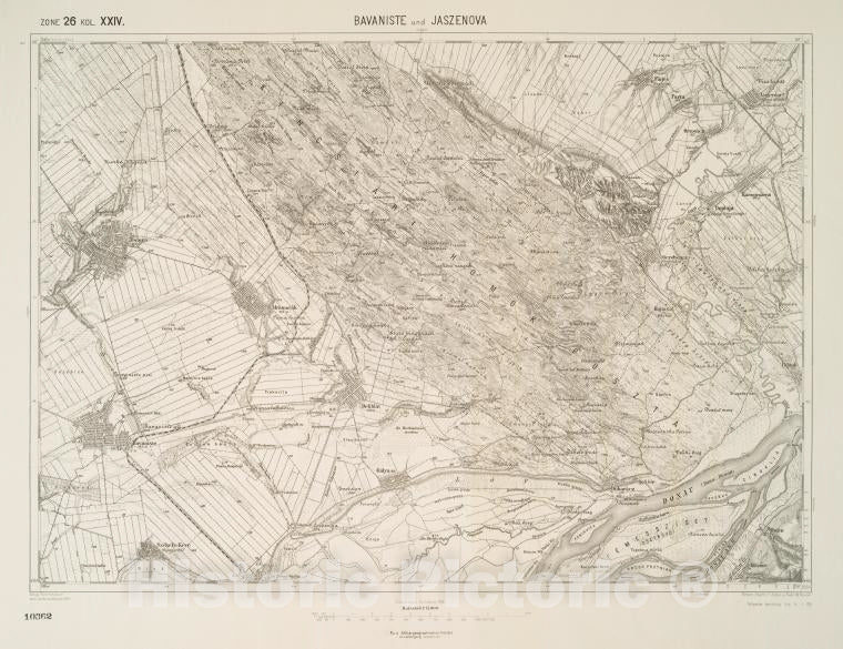 Historic 1912 Map - Bavaniste Und Jaszenova. - Vintage Wall Art