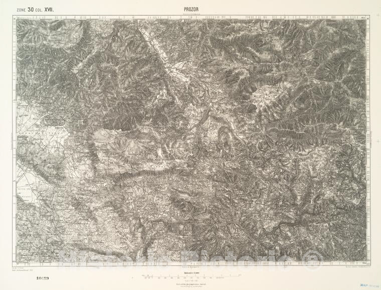 Historic 1908 Map - Prozor. Austro-Hungarian Monarchy. Militargeographisches Institut - Vintage Wall Art