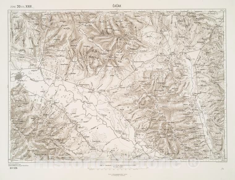 Historic 1900 Map - Cacak. Austro-Hungarian Monarchy. Militargeographisches Institut - Vintage Wall Art