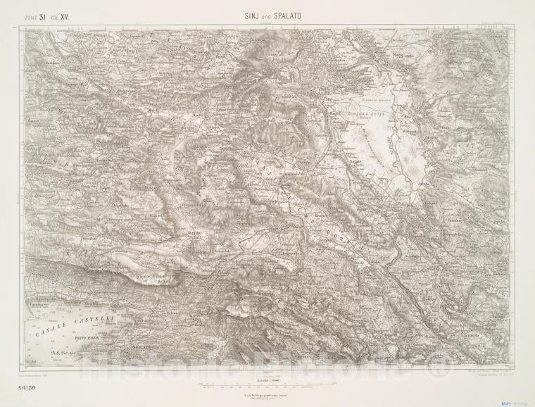 Historic 1911 Map - Sinj Und Spalato. - Vintage Wall Art